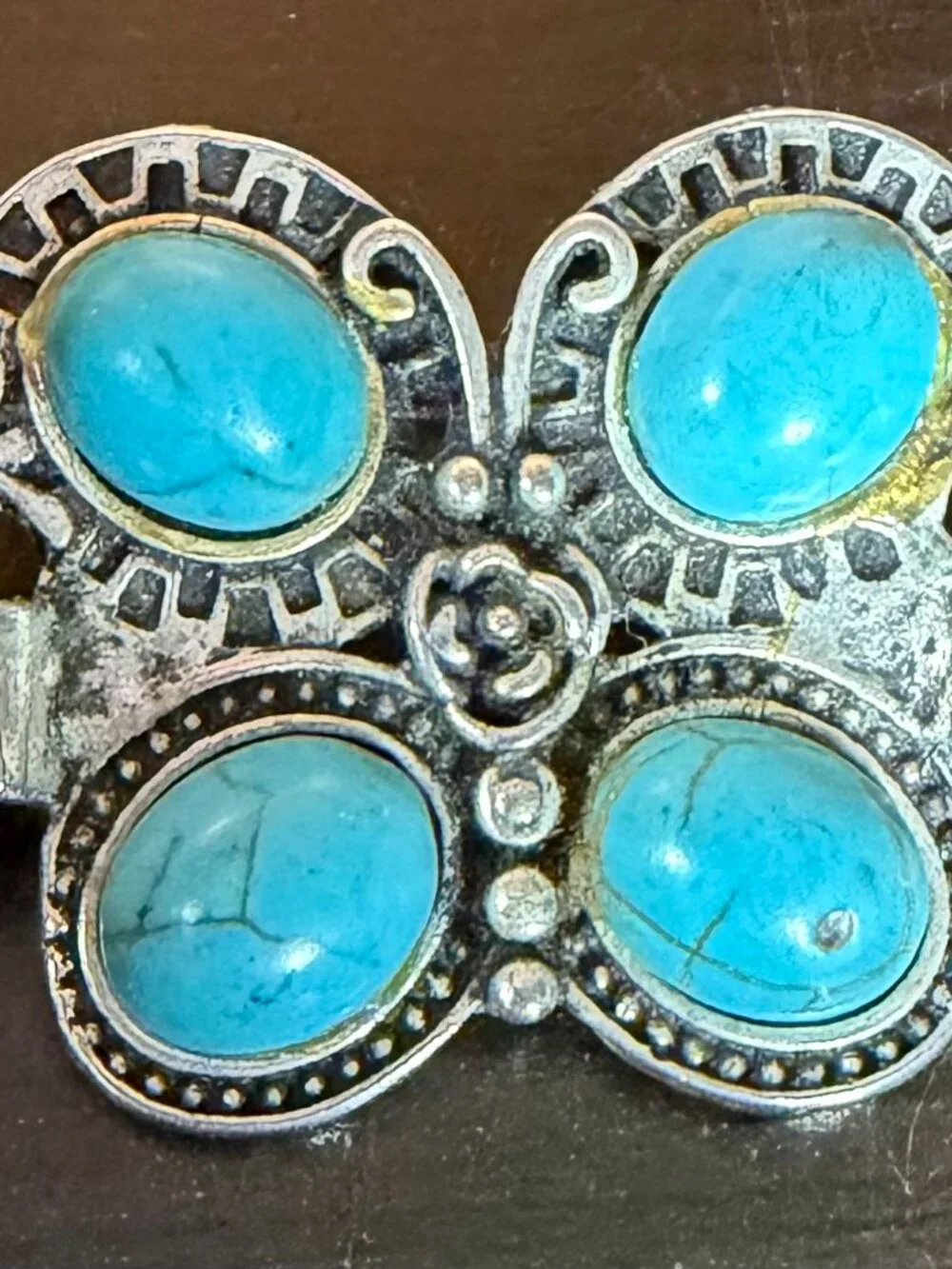 Silver Tone Western Aesthetic Butterfly Turquoise Stone Bracelet